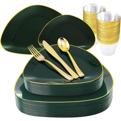 180Pcs Green Plastic Plates, Green Gold Disposable Plates