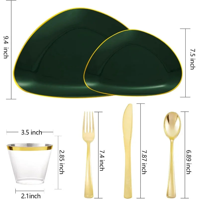 180Pcs Green Plastic Plates, Green Gold Disposable Plates