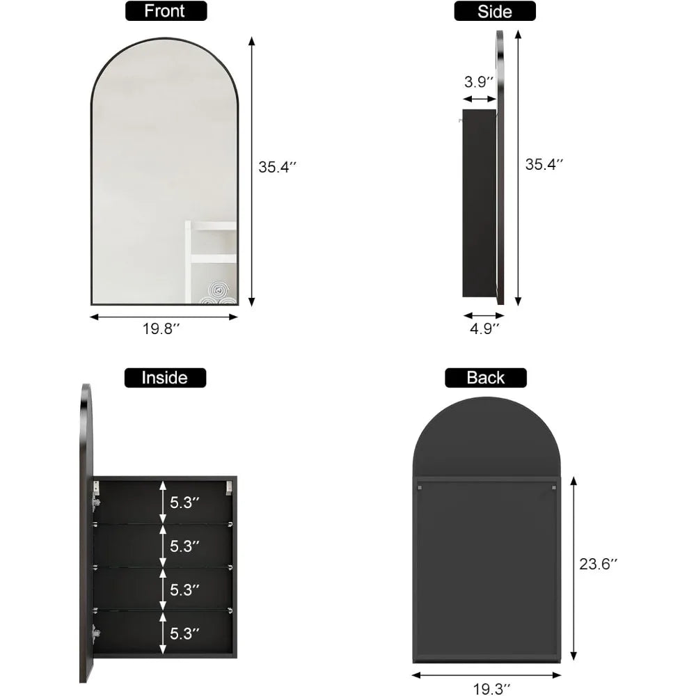 Black Arched Medicine Cabinets with Mirror