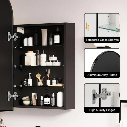 Black Arched Medicine Cabinets with Mirror